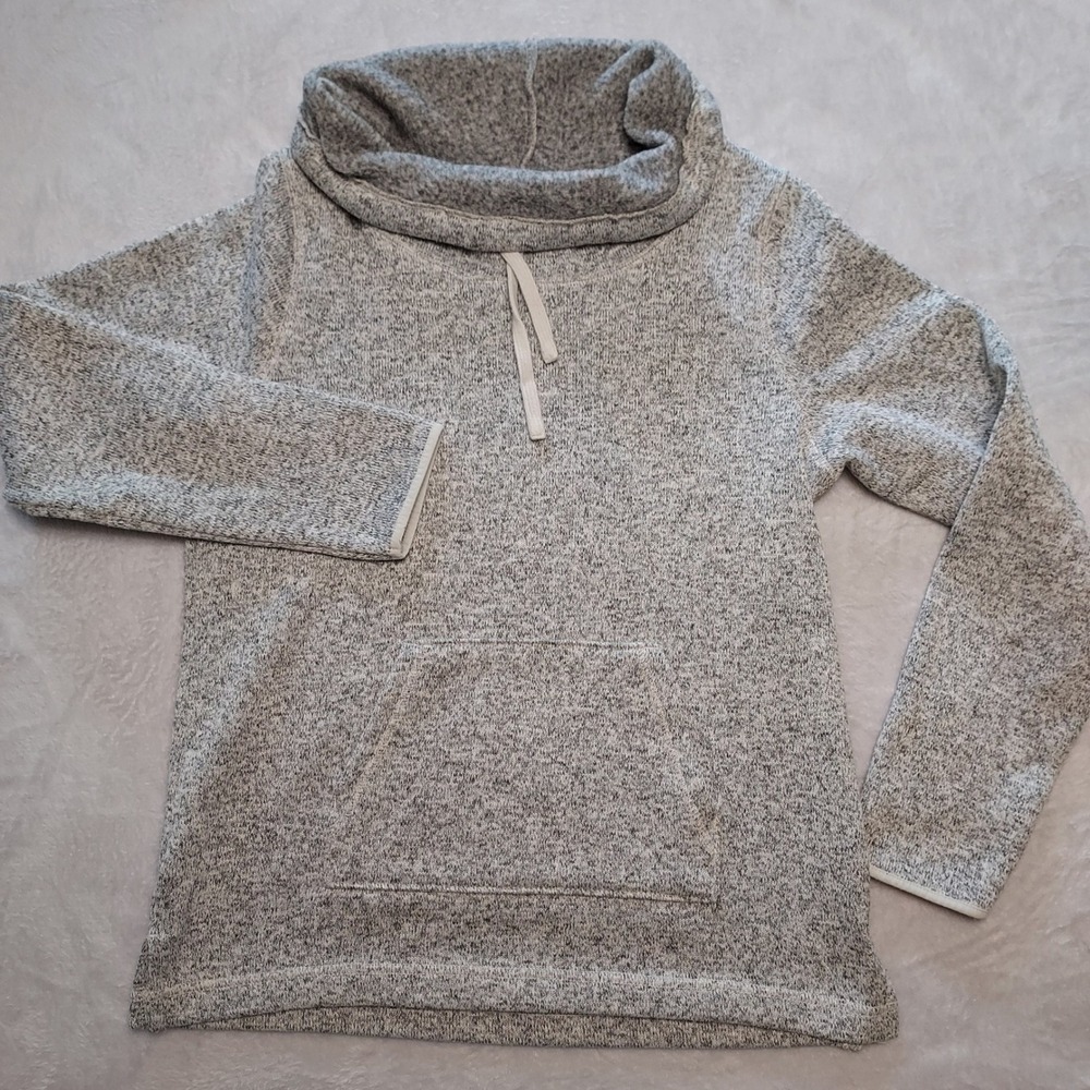 Eddie Bauer Womens M Gray Marled Cowl Neck Pullover Sweater Kangaroo Pocket Cozy
